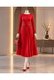 Pleated Belted Midi Length Evening Dress 582644 Red - 2