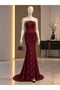 Burgundy Lace and Pearls Evening Dress 583401 - 6