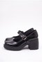 Women's Special Design Platform Heeled Elegant Buckled Straps Ballerina Black Patent Leather Loafers Moccasin Shoes - 3