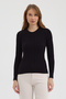 Women's 100% Cotton Hair Knit Crew Neck Knitwear Sweater - Black - 3