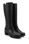 Women's Black Floater Zippered Thick Heeled Genuine Leather Boots - 4