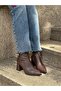 Brown Stretch (Valery) Pointed Toe 7 cm Thick Women's Heeled Boots - 2