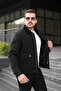 Men's Black Premium Cashmere Coat – Contrast Velvet Collar, Zipper and Snap Detailing - 4
