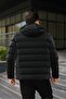Men's Black Hooded Puffer Coat Winter Zipper Hood with Plush Detail Inside - 4