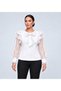 Plus Size Stylish Blouse with Detachable Bow Brooch Detail and Organza Flounce Sleeves. - 3