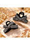 Zircon Stone Pearl Row Velvet Coated Black Color Bow Model 8cm Latch Buckle - 2