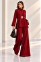 Blouse with Side Slits and Slit Detail & Wide-Legged Trousers Bottom Top Crepe Set Cou-116