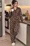 Cotton Buttoned Double Milan Pajama Set Leopard Patterned - 2