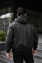 Men's Premium Black Hooded Plush Lined Faux Leather Zippered Ribbed Bomber Coat - 4