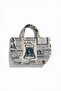 Beige Newspaper Patterned Small Handbag
