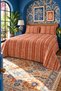 Orange Ethnic Striped Bedspread 200X220 Double Pique Set - 7
