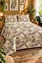 Beige Leaf Patterned Bedspread 200X220 Double Pique Set