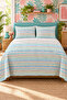 Turquoise Thin Striped Bedspread 200X220 Double Pique Set
