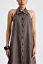Vivianite Linen Buttoned Backless Long Brown Dress - 2