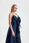 Saliva Front Flounce Lace-Up Long Indigo Dress - 4