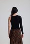 Olinda black draped one-sleeve asymmetric women's bodysuit - 3