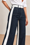 Denim Look Women's Trousers with Ribbon Detail and Belt - 4