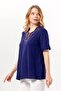 Short Sleeve Nevin Embroidered V-Neck Summer Shile Fabric Authentic Blouse Purple Purple - 2