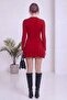 Women's Long Sleeve Ruffle Trim Smocked Mini Dress Stretchy Black, Brown, Red, Burgundy - 7
