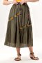 Nihal Tied Voile Elastic Waist Authentic Single Pocket Summer Long Skirt Khaki Hk