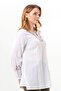 Long Sleeve Nevin Embroidery Detailed V-Neck Summer Şile Fabric Authentic Blouse White Byz - 3
