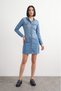 Women's Long Sleeve Buttoned Jean Dress Light Blue