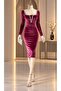 Velvet Stretch Fabric Front Stone Detailed Evening Dress 582343 Dried Rose