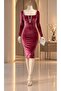 Velvet Stretch Fabric Front Stone Detailed Evening Dress 582343 Dried Rose - 2