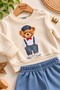 Baby Boy Bow Tie Style Teddy Bear Printed Snap-Back Sweatshirt Tracksuit 2-Piece Top and Bottom Set 3-6 - 4