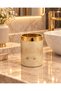 5 Piece Marble Pattern Cream Bathroom Set / WC Brush Holder, Liquid - Bar Soap Dispenser, Trash Can, Toothbrush Holder - 6