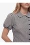 Slim Fit Peter Pan Collar Short Balloon Sleeve Gingham Shirt - 6
