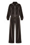 Women's Brown Velvet Zippered Oversize Tracksuit Top and Bottom Set
