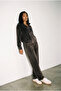 Women's Brown Velvet Zippered Oversize Tracksuit Top and Bottom Set - 2