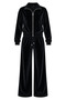 Women's Black Velvet Zippered Oversize Tracksuit Top and Bottom Set - 3