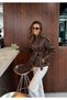 Women's Faux Leather Stand Collar Lined Women's Leather Jacket Trench Coat - 2