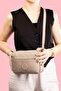 Women's Crossbody Beige Three-Compartment Zippered Crinkle Casual Shoulder Bag - 3