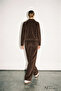 Women's Brown Velvet Zippered Double Tracksuit Set - 4