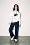Women's Ecru Oversize Printed Cotton Sweatshirt - 2