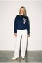 Women's Navy Blue Embossed Printed Cotton Sweatshirt - 2