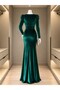 Double-Breasted Collar Slit Maxi Long Length Shoulder Padding Long Sleeve Velvet Evening Dress 581934 Emerald - 5