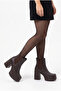 Women's Special Design Platform Heeled Double Elastic Dark Brown Chelsea Boots - 6