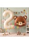 Cute Teddy Bear Head Balloon 2 Year Old Balloon Set Woodland Concept Bear Balloon and Cream Color Number Balloon