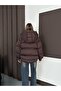Hooded Inflatable Coat with Velcro Detail and Pockets, Brown - 2