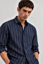 100% Pure Linen Striped Long Sleeve Regular Fit Men's Shirt |   Mes129774-01 - 2