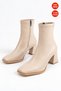Women's Beige Blunt Toe Heeled Boots (7cm)