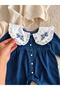 Jena Jean Premium Vintage Collar Embroidered Lace Piece Baby Girl Denim Jumpsuit - 3