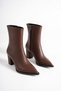 Women's Skin Brown Pointed Toe Thick Heeled Ankle Boots with Zipper Stylish Daily Boots - 8