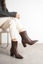 Women's Skin Brown Pointed Toe Thick Heeled Ankle Boots with Zipper Stylish Daily Boots - 7