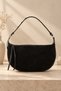 Original Women's Suede Luxury Soft Leather Vintage Half Moon Shape Trendy Model Zippered Large Main Compartment Internal Pocket Modern City Style Daily Stylish Hand and Shoulder Bag |   22X38X8 cm - Black - 4