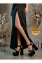 16 cm High Heeled Black Color Satin Evening Dress & Engagement Shoes with Low Slope Platform - 3